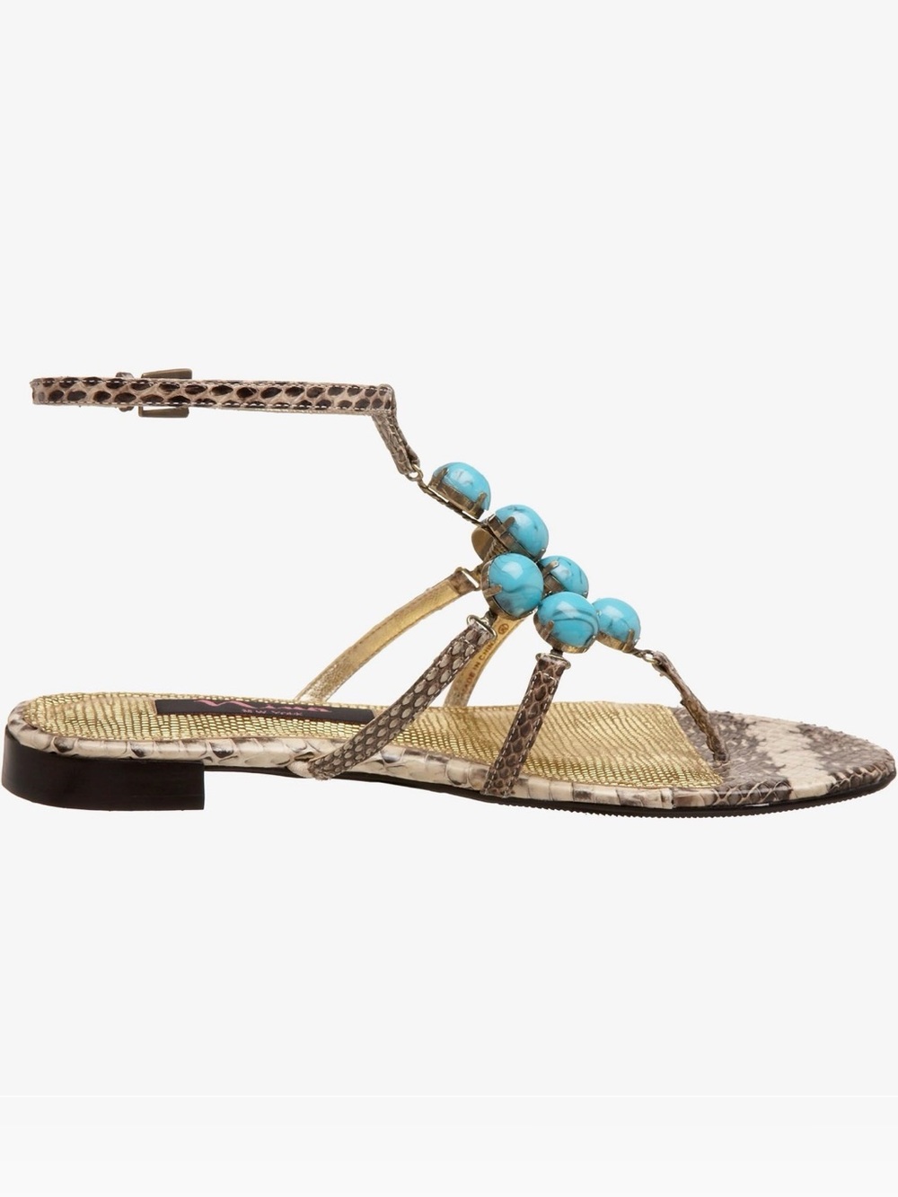 Nina Women's Delphi Sandal T-Strap Sandal with Turquoise Bead Accents Size 8 - Picture 5 of 12